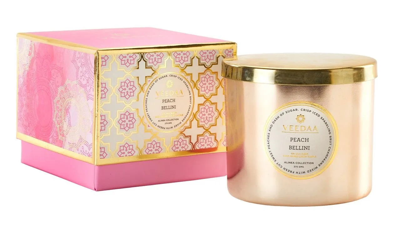 Veedaa Peach Bellini Grand Mason Glass Scented Candle