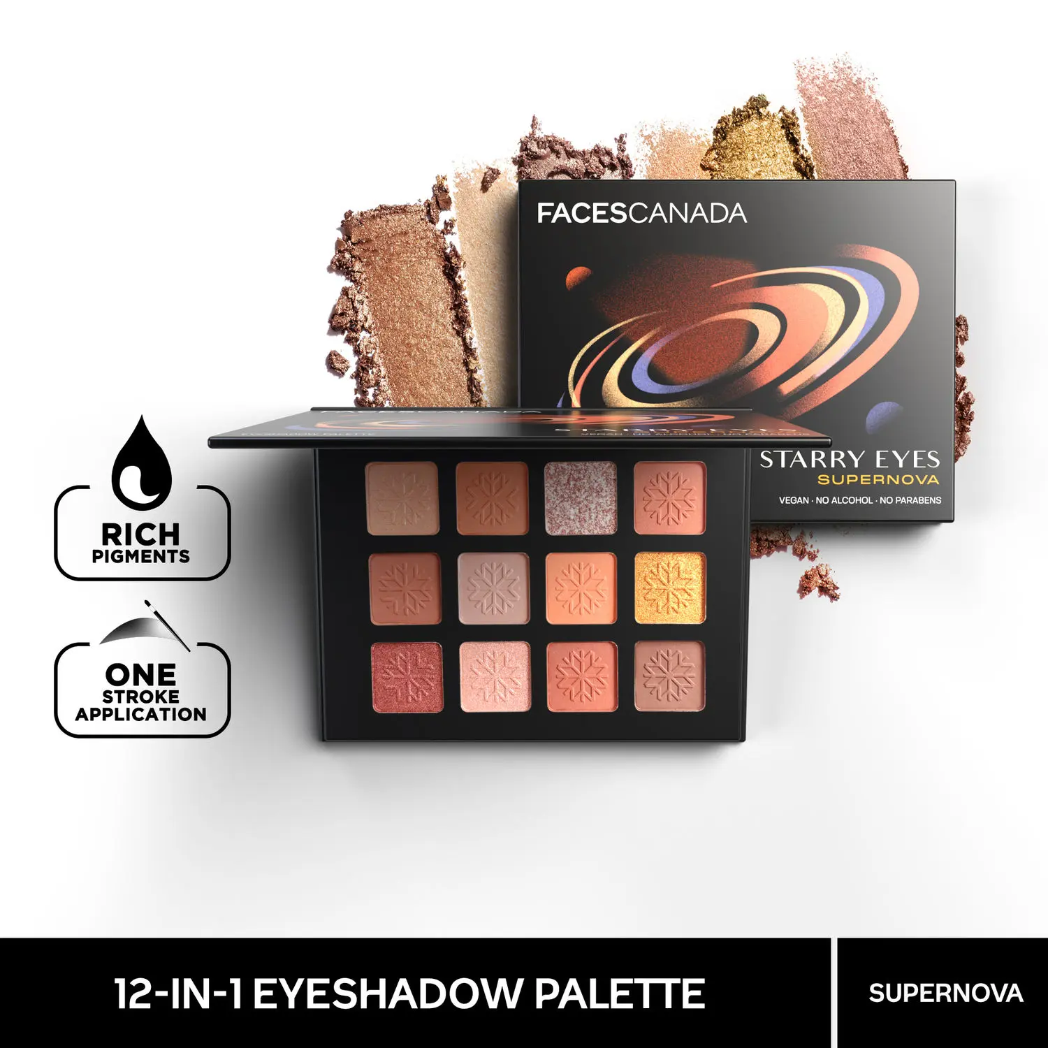 FACES CANADA Starry Eyes Eye Shadow Palette Supernova 01 16g | Buttery-Smooth Texture | One Stroke Application | Richly Pigmented | Easily Blendable | Light Weight | Cruelty-Free| Vegan