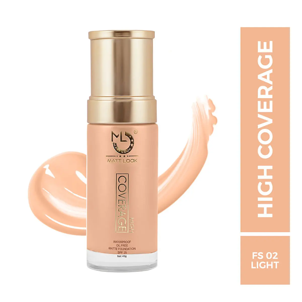 Matt look High Coverage Waterproof Oil Free Matte Foundation SPF 25, Light (45gm)