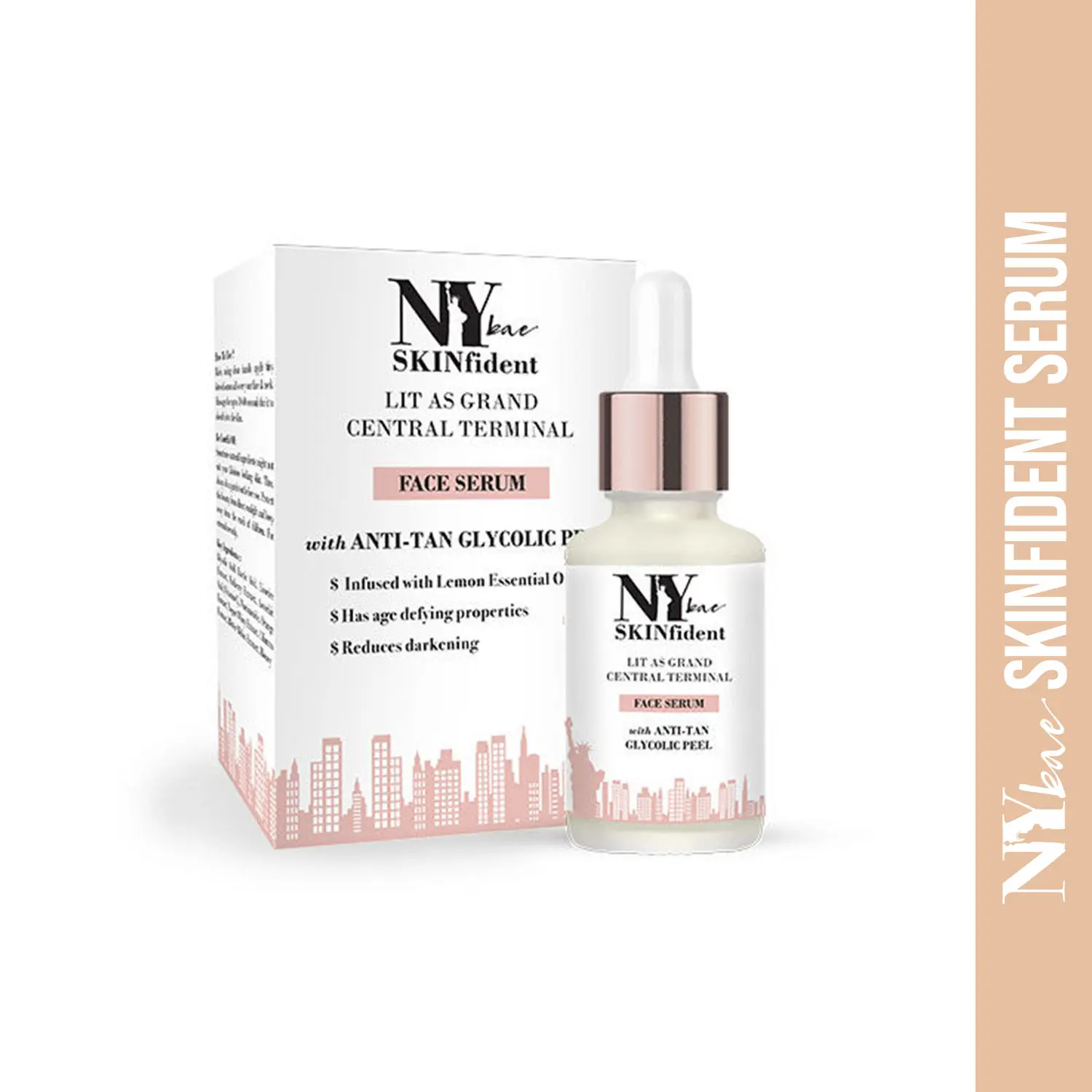 NY Bae SKINfident Serum with Glycolic Peel, Lit As Grand Central Terminal Serum, For Tan Removal (10 ml)