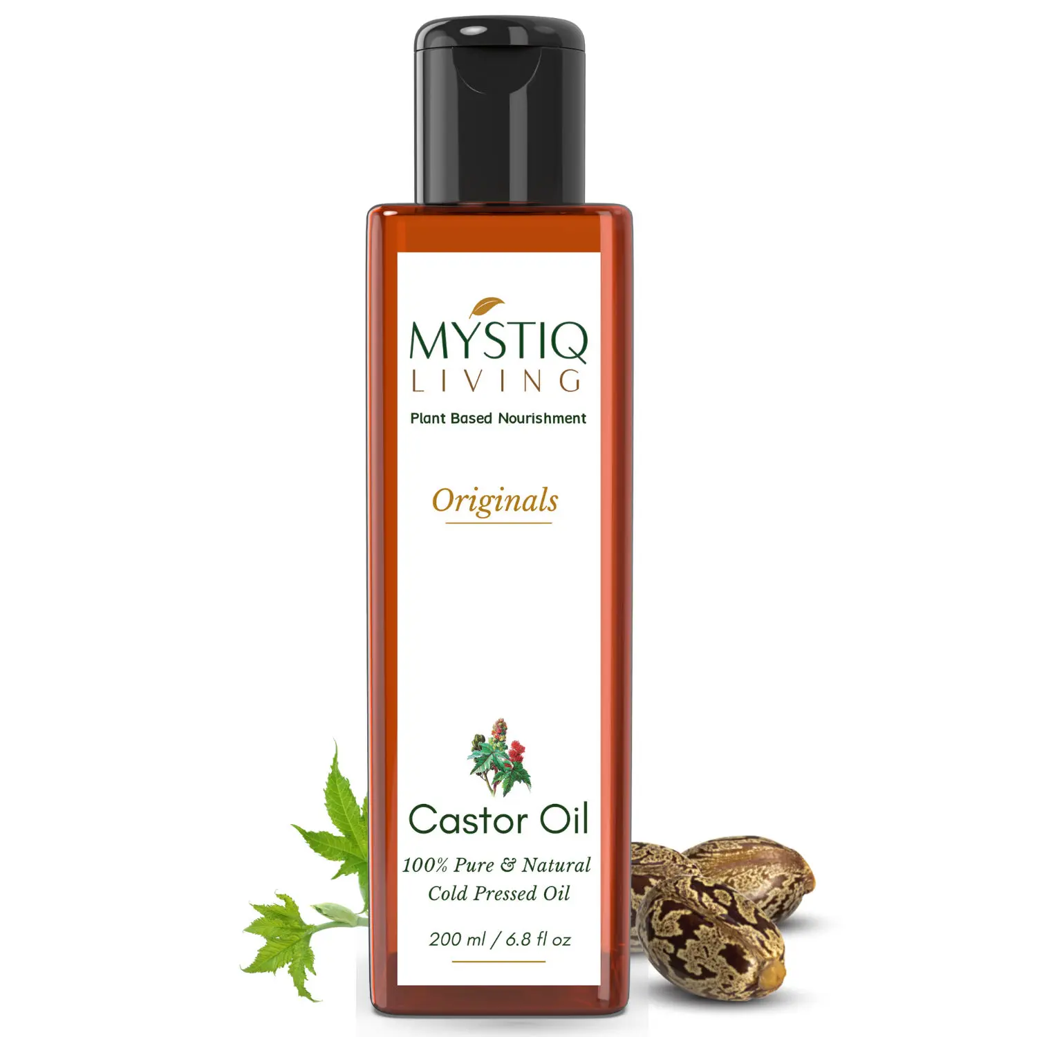 Mystiq Living Originals - Castor Oil for Hair Growth, Skin Care, Moisturizing Dry Skin, Nails, Eyelash - Virgin Grade | Cold Pressed, 100% Pure and Natural - 200ml