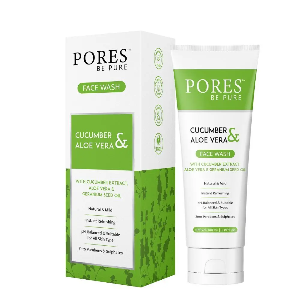 PORES Be Pure Cucumber Face Wash with Natural Aloe Vera Gel| Hydrating & Cleansing | Skin Refreshing Facial Wash of All Skin Types - 100 Ml