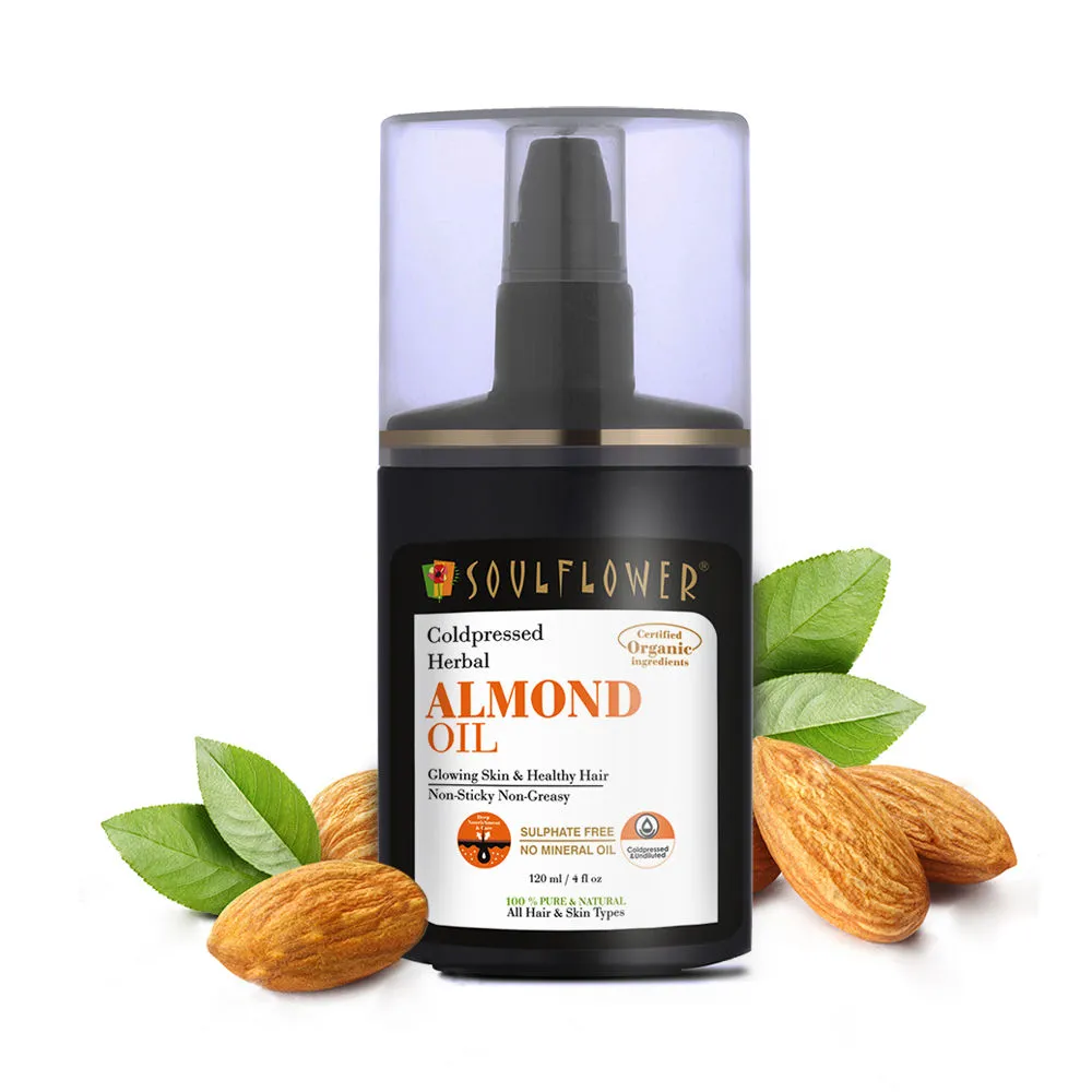 Soulflower Cold Pressed Badam Almond Skin Brightening Facial Oil For Face, Skin, Hair & Body