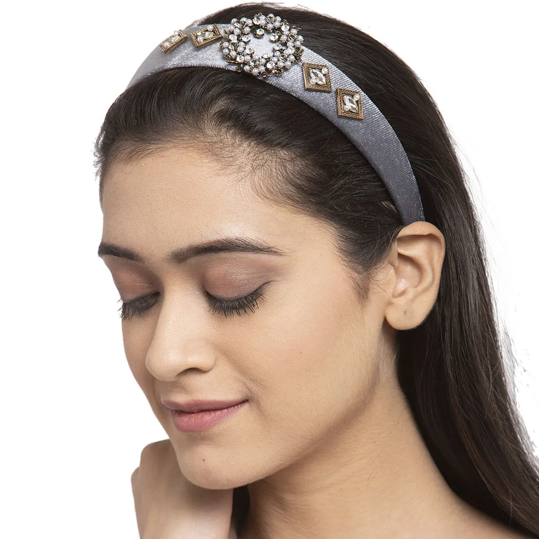 Ferosh Grey Crystals Loaded Hair Band