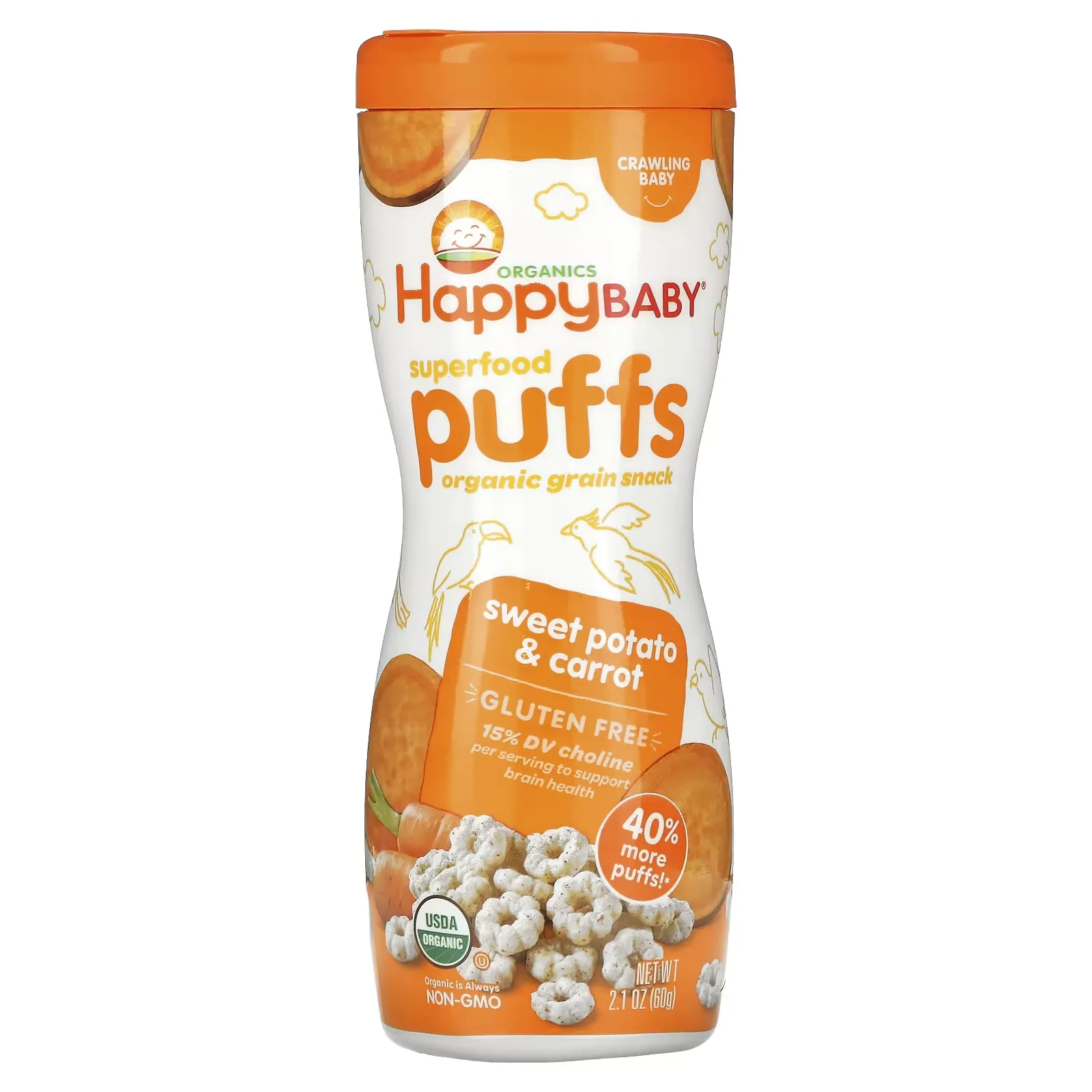 Superfood Puffs,  Organic Grain Snack, Sweet Potato & Carrot, 2.1 oz (60 g)