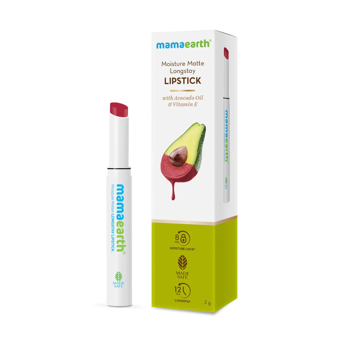 Mamaearth Moisture Matte Longstay Lipstick with Avocado Oil & Vitamin E for 12 Hour Long Stay - 11 Cherry Punch -2 g