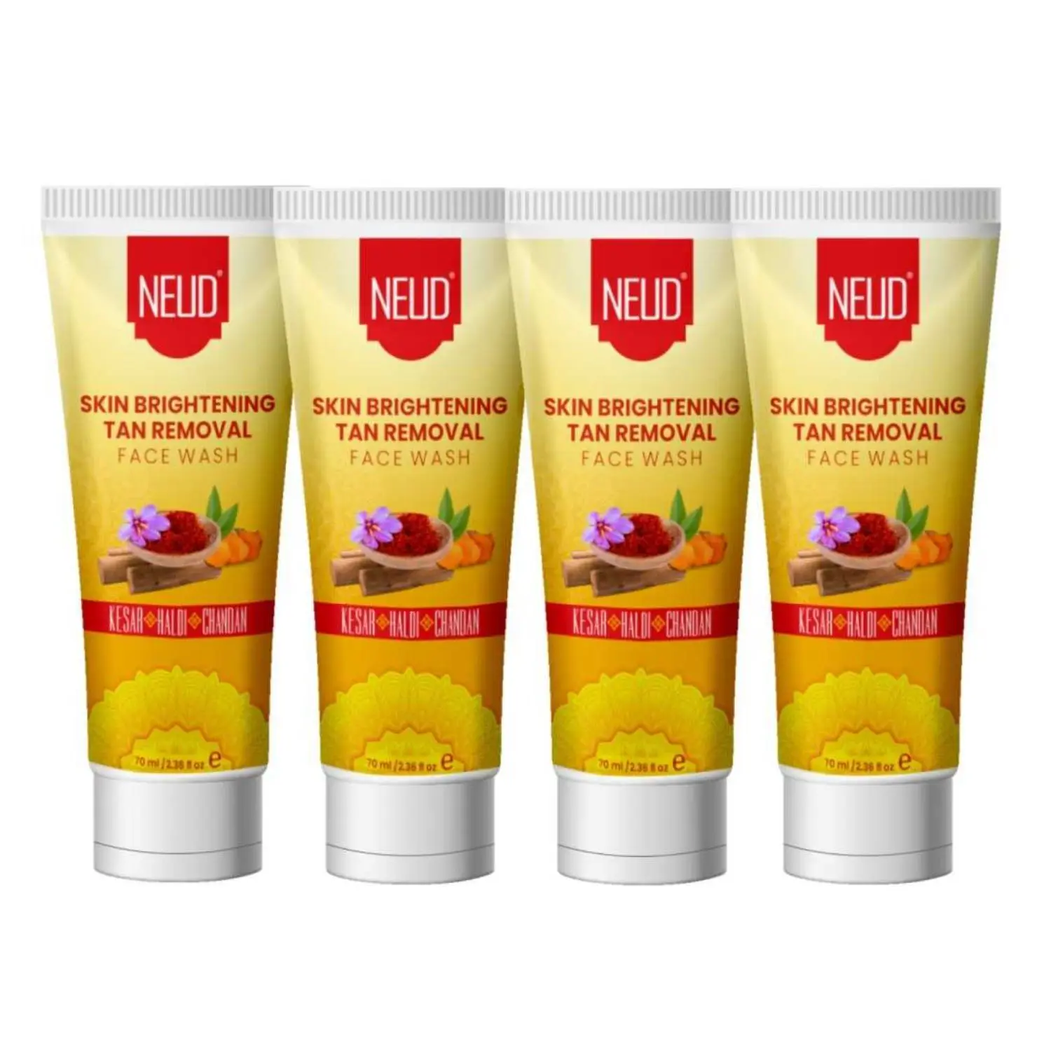 NEUD Skin Brightening Tan Removal Face Wash for Men and Women - 4 Packs (70ml Each)