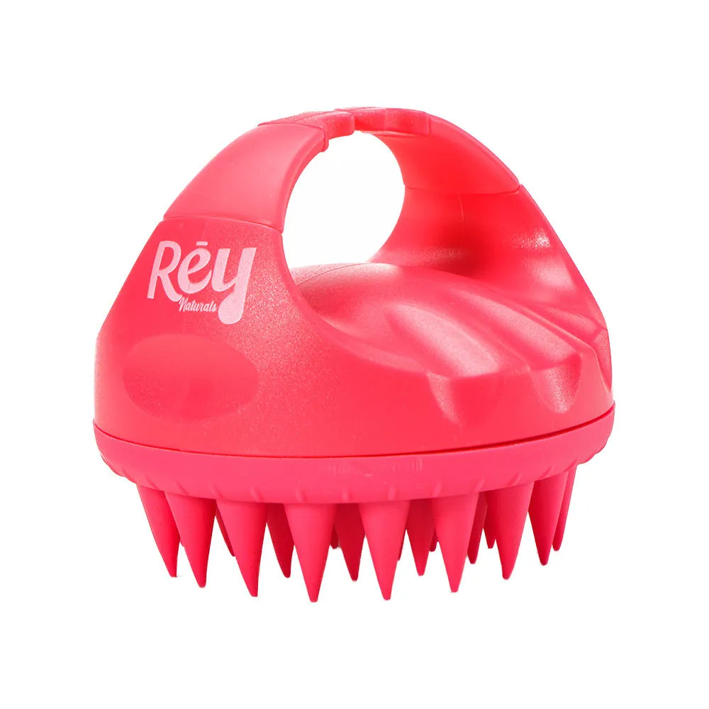 Rey Naturals Hair Scalp Massager Shampoo Brush with Long Soft Silicon Bristles - Red