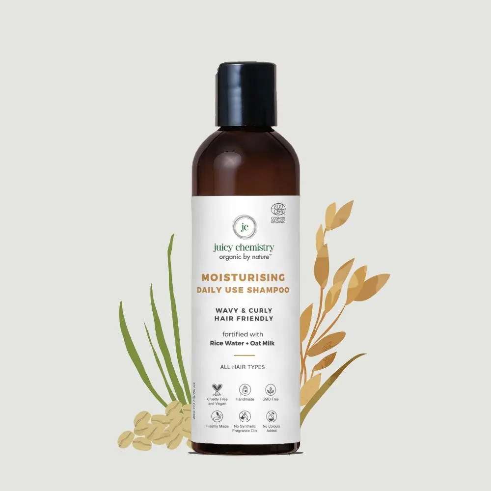 Juicy Chemistry Moisturising Daily Use Shampoo for Nourished & Frizz Free Hair - Made with Rice Water & Oat Milk - Certified Organic (200 ml)