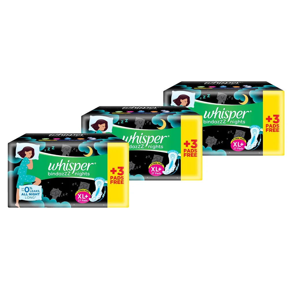 Whisper Bindazzz Nights Xl+ 27 Pads + 3 Free (Pack Of 3)