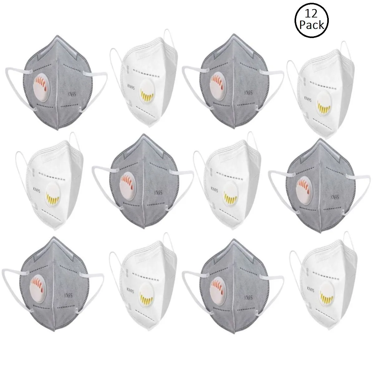 Fabula Pack Of 12 Anti-Pollution Reusable 5 Layer Mask - White Grey