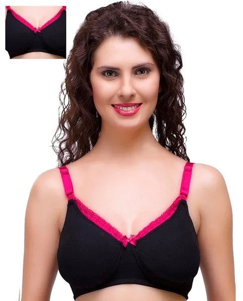 Inner Sense Organic Cotton Antimicrobial Laced Nursing Bra Pack of 2 - Black