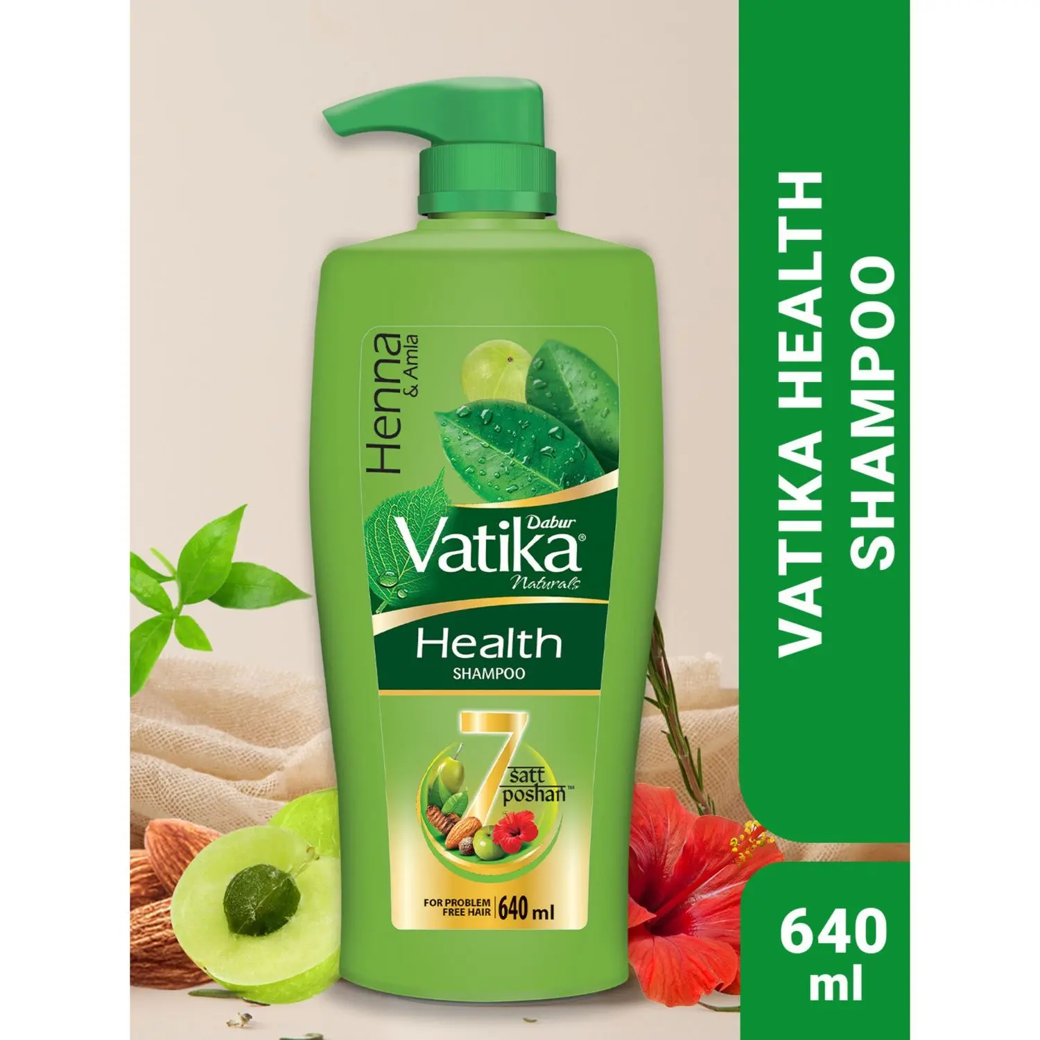 Dabur Vatika Health Shampoo - 640ml | With 7 natural ingredients | For Smooth, Shiny & Nourished Hair | Repairs Hair damage, Controls Frizz | For All Hair Types | Goodness of Henna & Amla