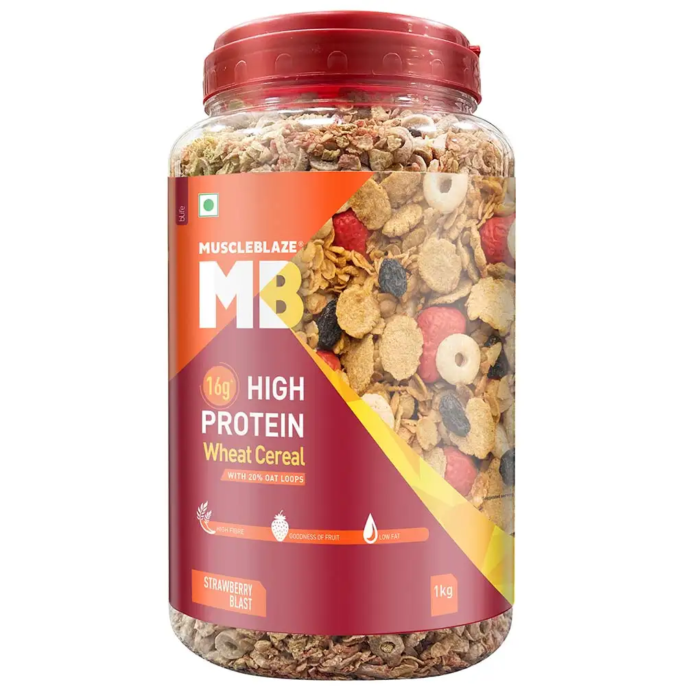 MuscleBlaze High Protein Wheat Cereal,  1 kg  Strawberry Blast