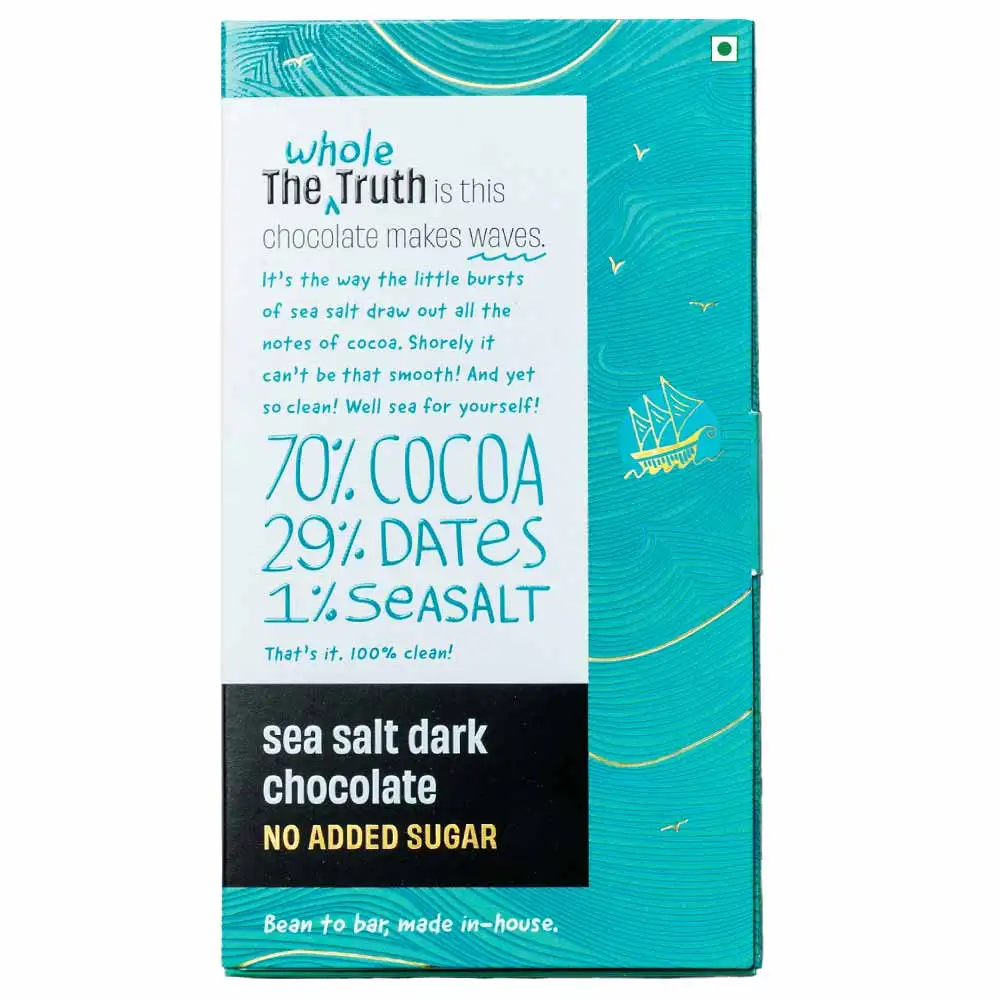 The Whole Truth Sea Salt Dark Chocolate,  2 Piece(s)/Pack  79% Cocoa, 29% Dates, 1% Seasalt (No Added Sugar)