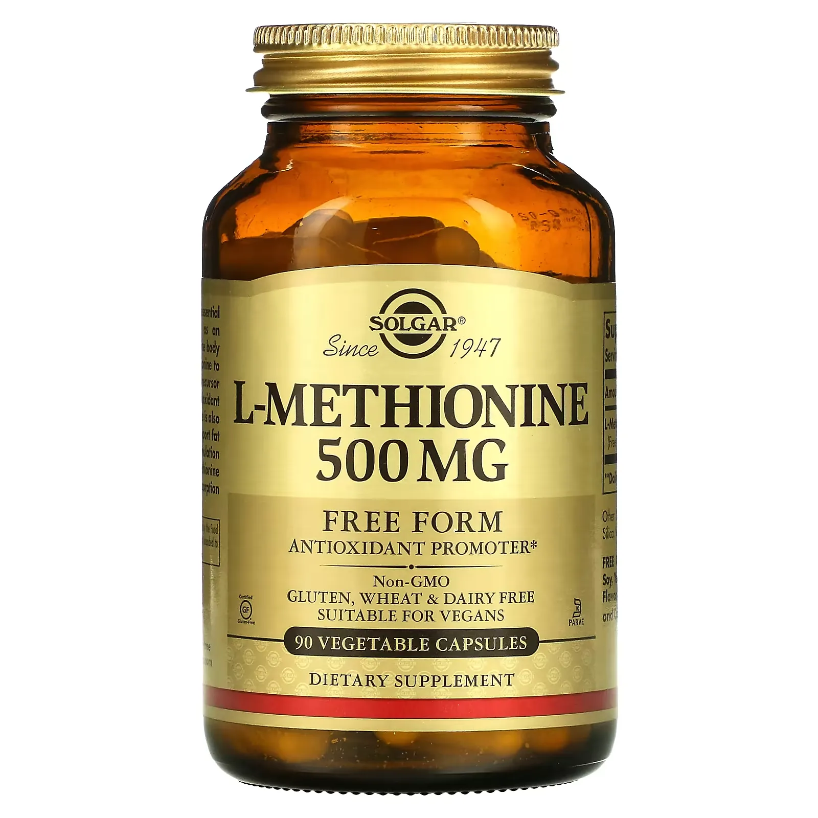 L-Methionine, 500 mg, 90 Vegetable Capsules