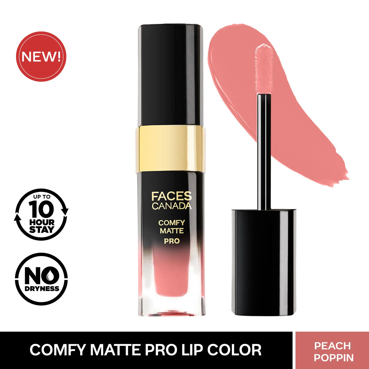 FACES CANADA COMFY MATTE PRO LIP COLOR PEACH POPPIN 16 5.5ml I 10hr stay I Transfer-proof I Matte Finish I Almond Oil I Macadamia Oil I Nourishing I Moisturizing I No Dryness I Alcohol-Free