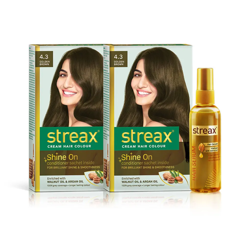 Streax Hair Colour Golden Brown + Streax Walnut serum 45 ML