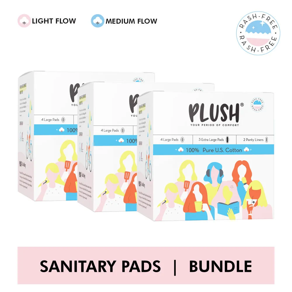 Plush 100% Pure Us Cotton Ultra Thin Sanitary Pad - 9pcs - Pack Of 3