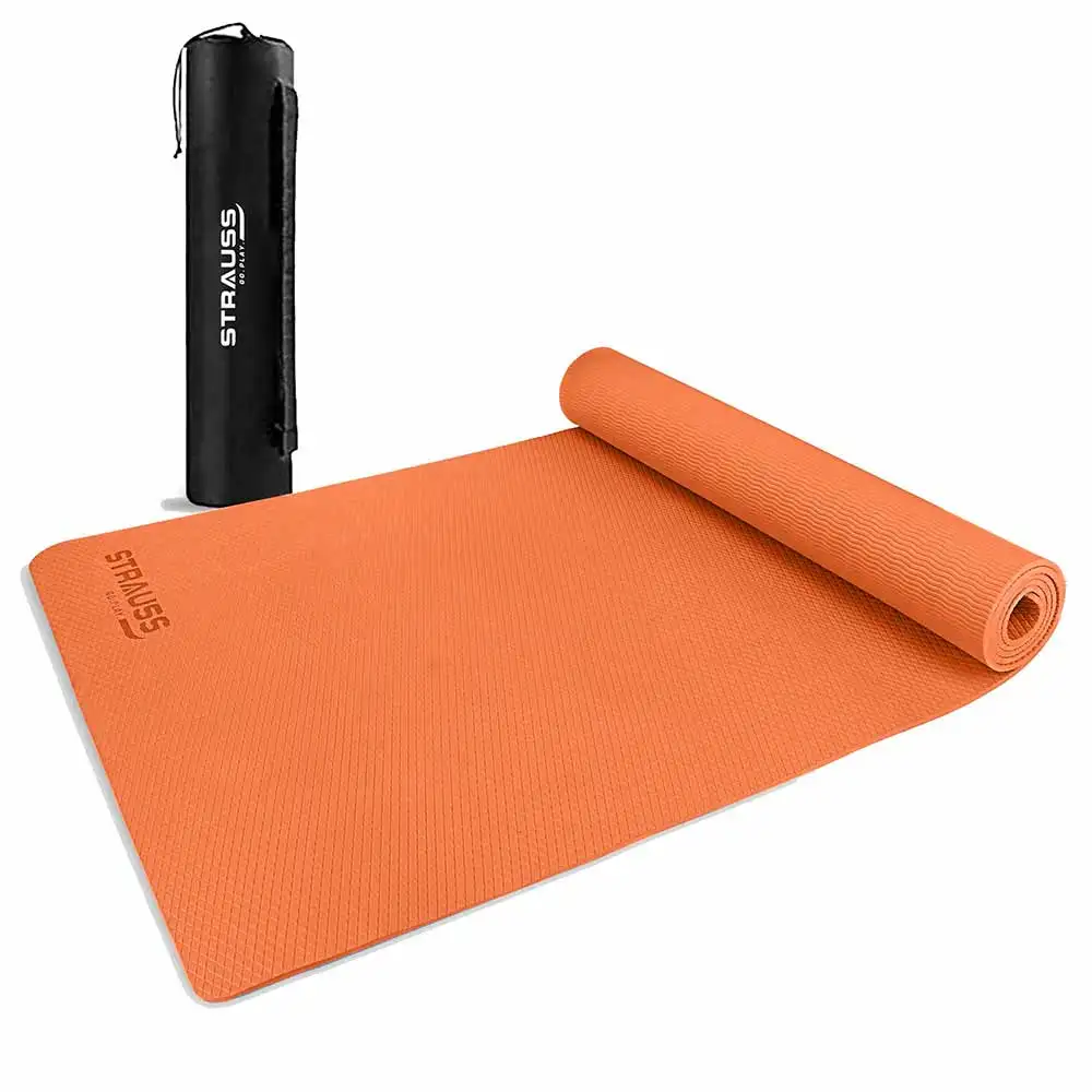 Strauss Anti Skid EVA Yoga Mat with Carry Bag,  Orange  6mm