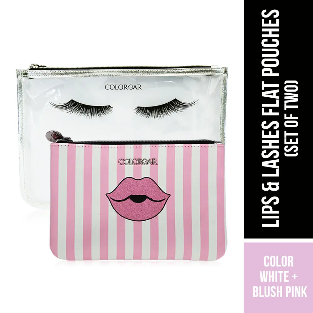 Colorbar Lips & Lashes Flat Pouches (Set Of Two) - White+Blush Pink