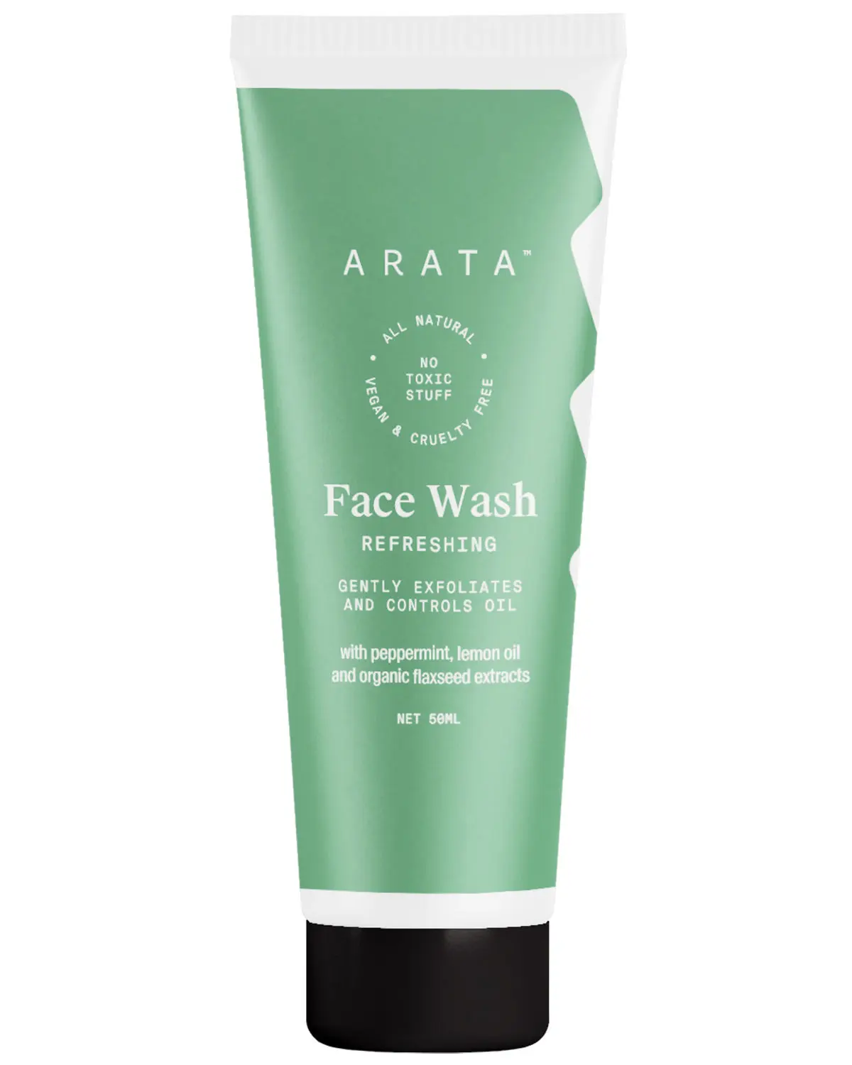 Arata Natural Refreshing Face Wash With Peppermint, Lemon oil & Organic Flaxseed | All-Natural, Vegan & Cruelty-Free | Gently Exfoliates & Controls Oil For Men & Women (50 ml)