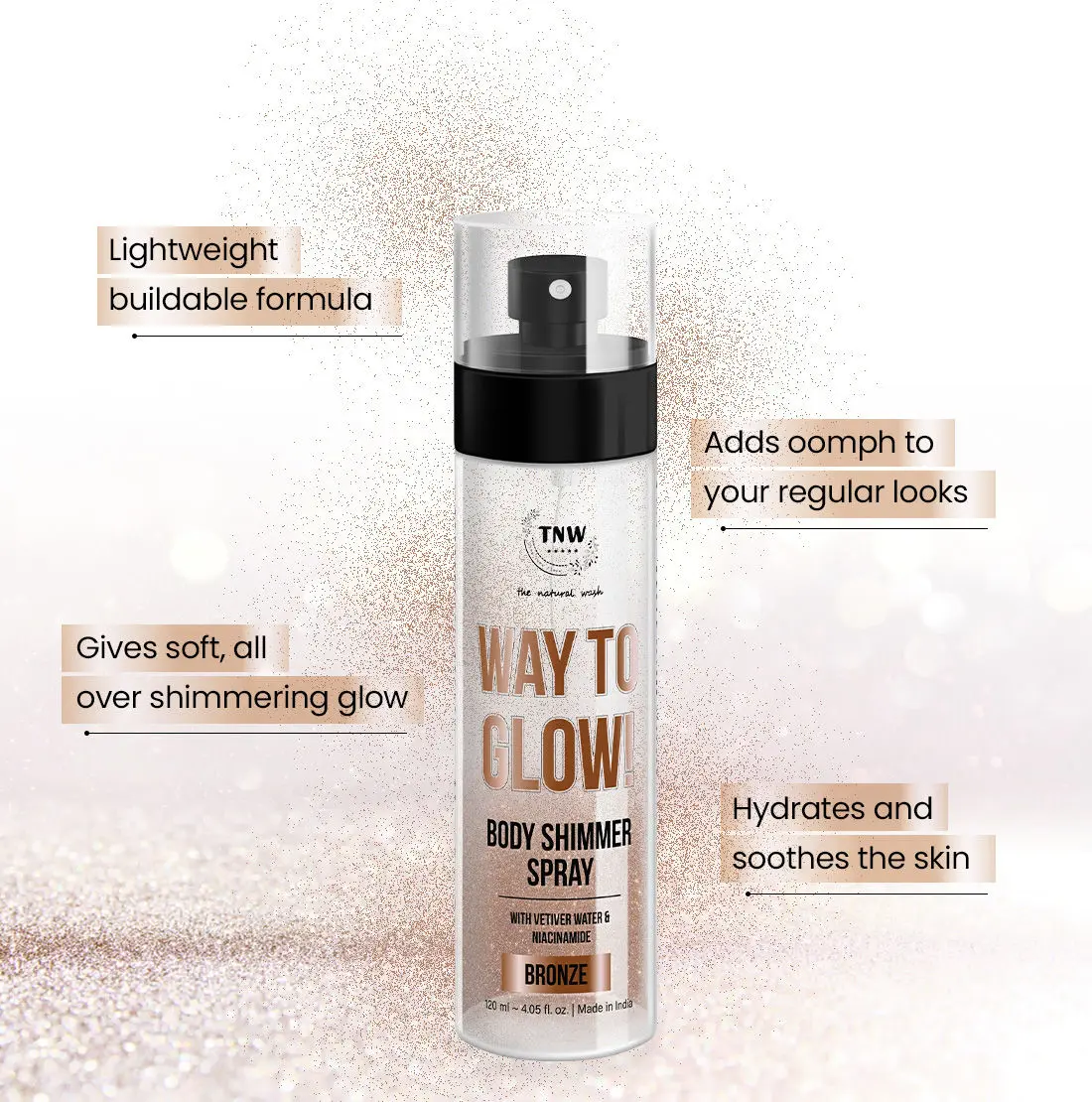 TNW -The Natural Wash Way to Glow Body Shimmer Spray! | Nourishes skin | For body radiance | Enhance skin texture | Daily skin care