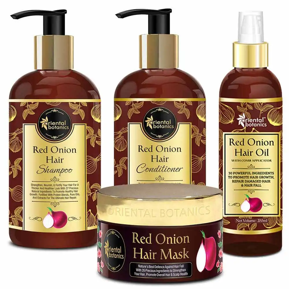 Oriental Botanics Red Onion Hair Combo Pack,  4 Piece(s)/Pack  Shampoo 300ml + Conditioner 300ml + Hair Oil 200ml + Hair Mask 200ml