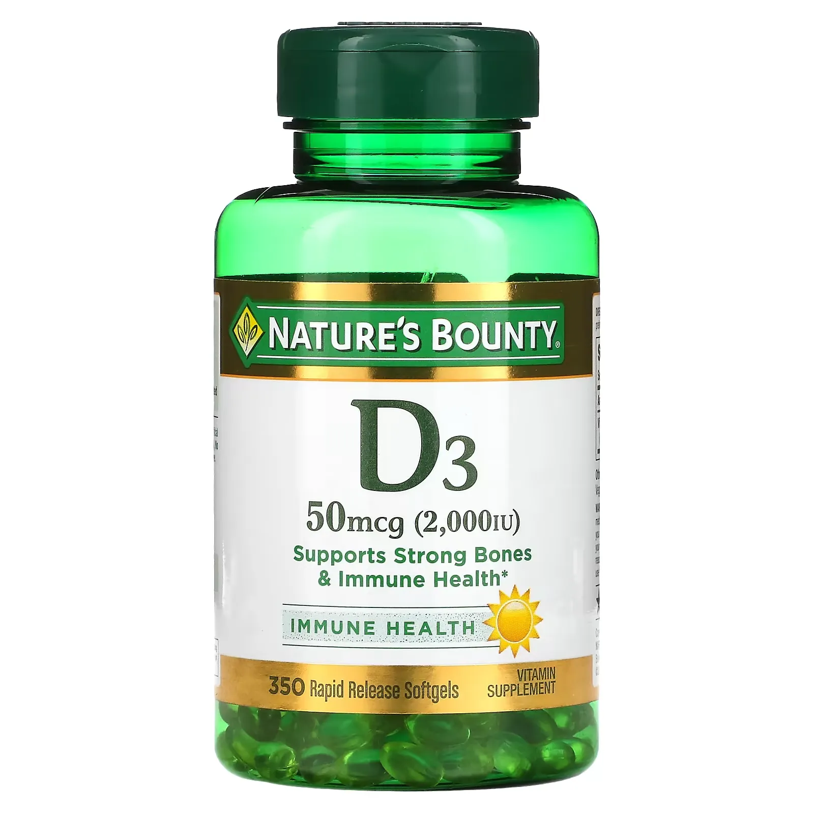 D3, 50 mcg (2,000 IU), 350 Rapid Release Softgels