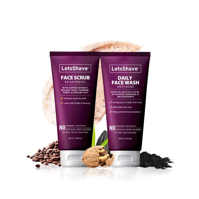 LetsShave Glow & Cleanse Combo ( Anti Acne Face Wash + Brightening Face Scrub)