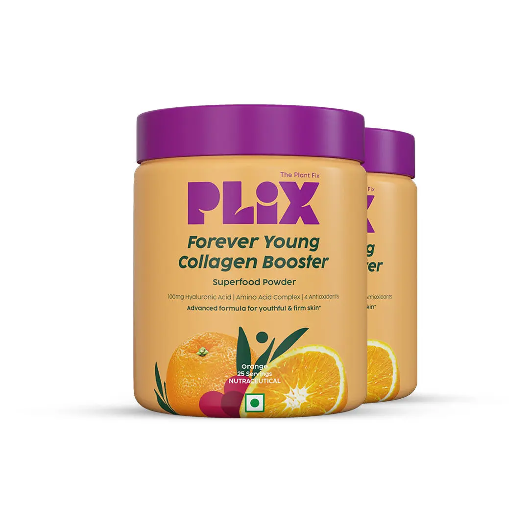 PLIX Plant-Based Collagen, Advanced Anti-Ageing Formula for Skin Elasticity & Renewal, 100mg Hyaluronic Acid, 600mcg Retinol, 40mg Vitamin c, 90mg Silica - 50 Days (Orange Burst)