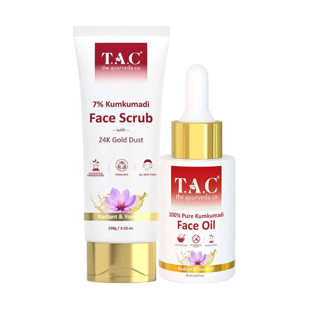 TAC - The Ayurveda Co. 10% Kumkumadi Face Oil & 7% Kumkumadi Face Scrub Radiant & Youthful Skin