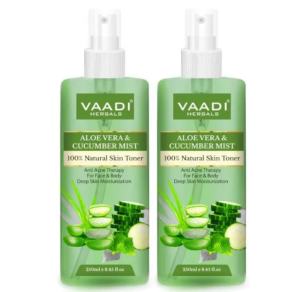 Vaadi Herbals Aloe Vera & Cucumber Mist - 100% Natural Skin Toner - Pack Of 2