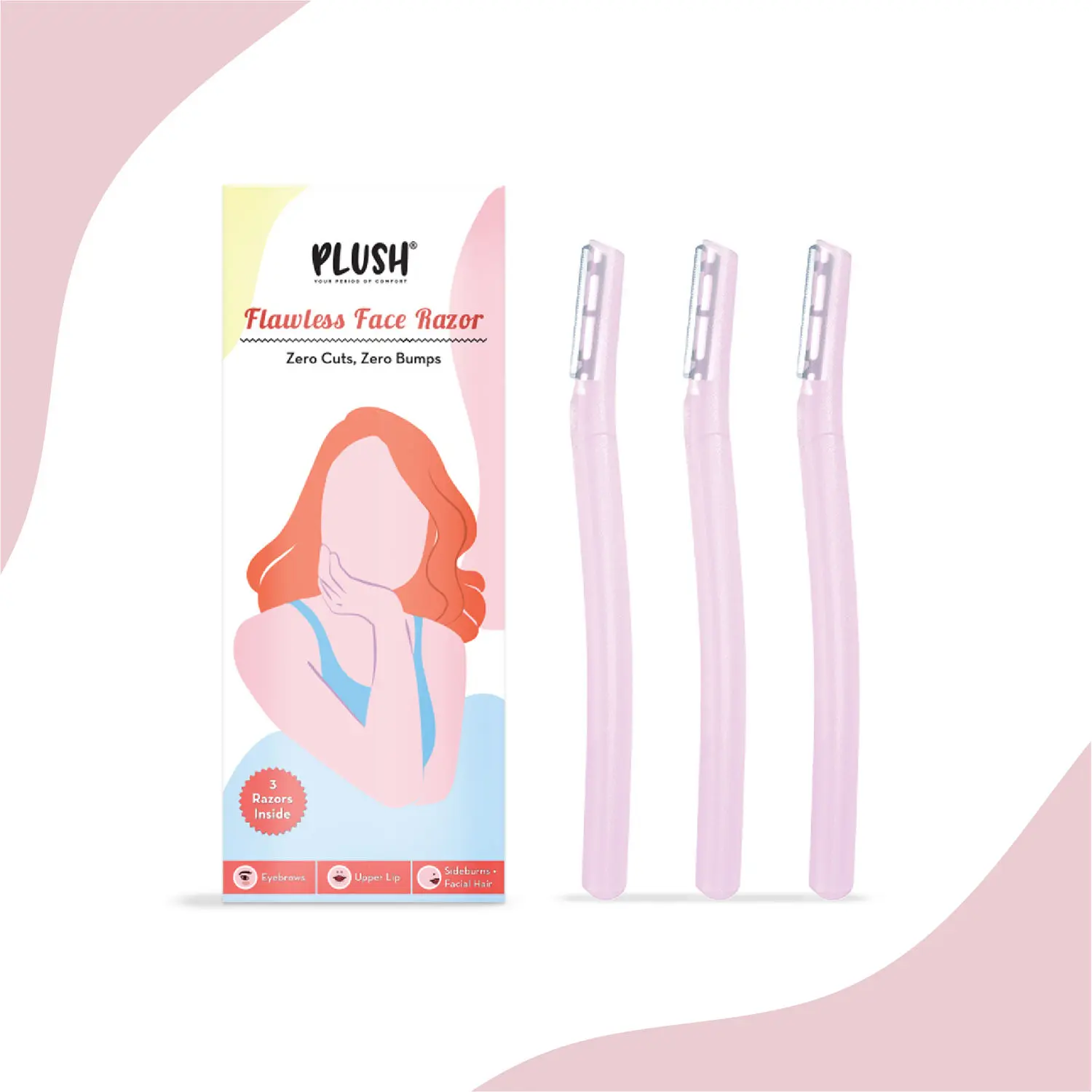 Plush Flawless & Reusable Face & Eyebrow Razor for Women – Pack of 3 | Also for Upperlips, Forehead, Sideburns and Eyebrow | Painless and Instant Hair Removal at Home