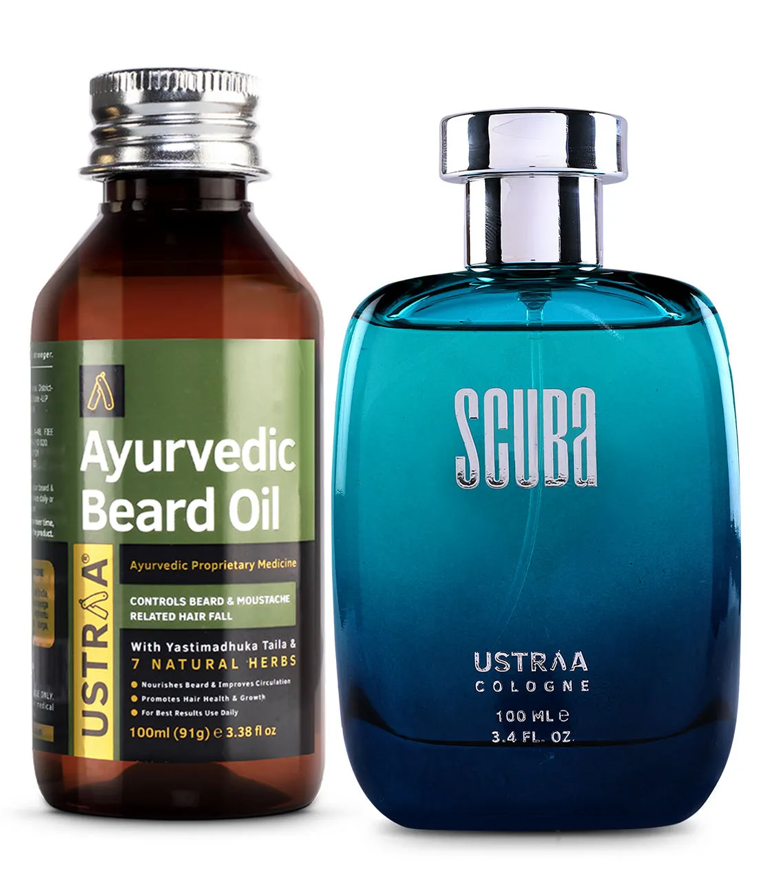 Ustraa Ayurvedic Beard Growth Oil & Scuba Cologne - Perfume For Men