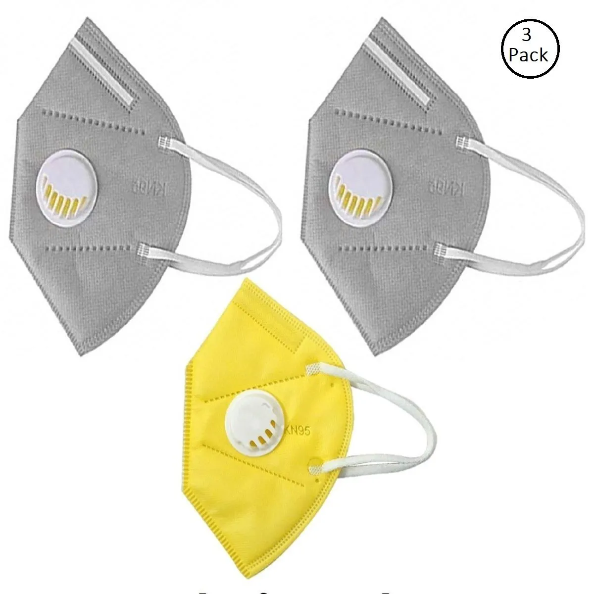 OOMPH Pack of 3 Anti-Pollution Reusable 5 Layer Mask - Grey Yellow Grey