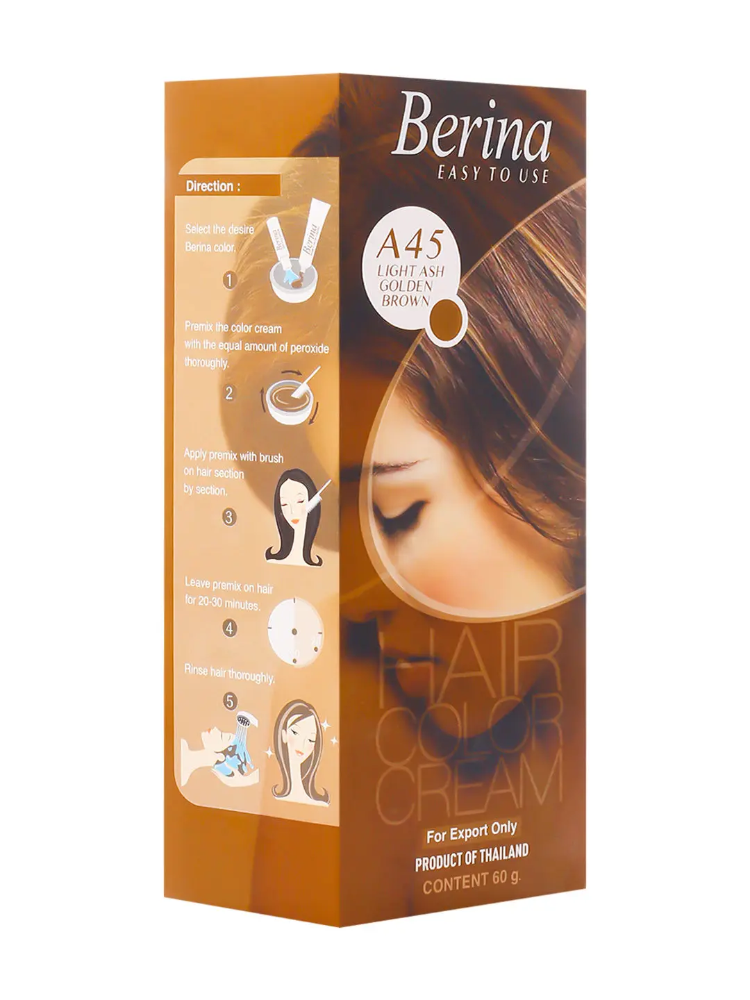 Berina A45 Light Ash Golden Brown Hair Color Cream 60gm