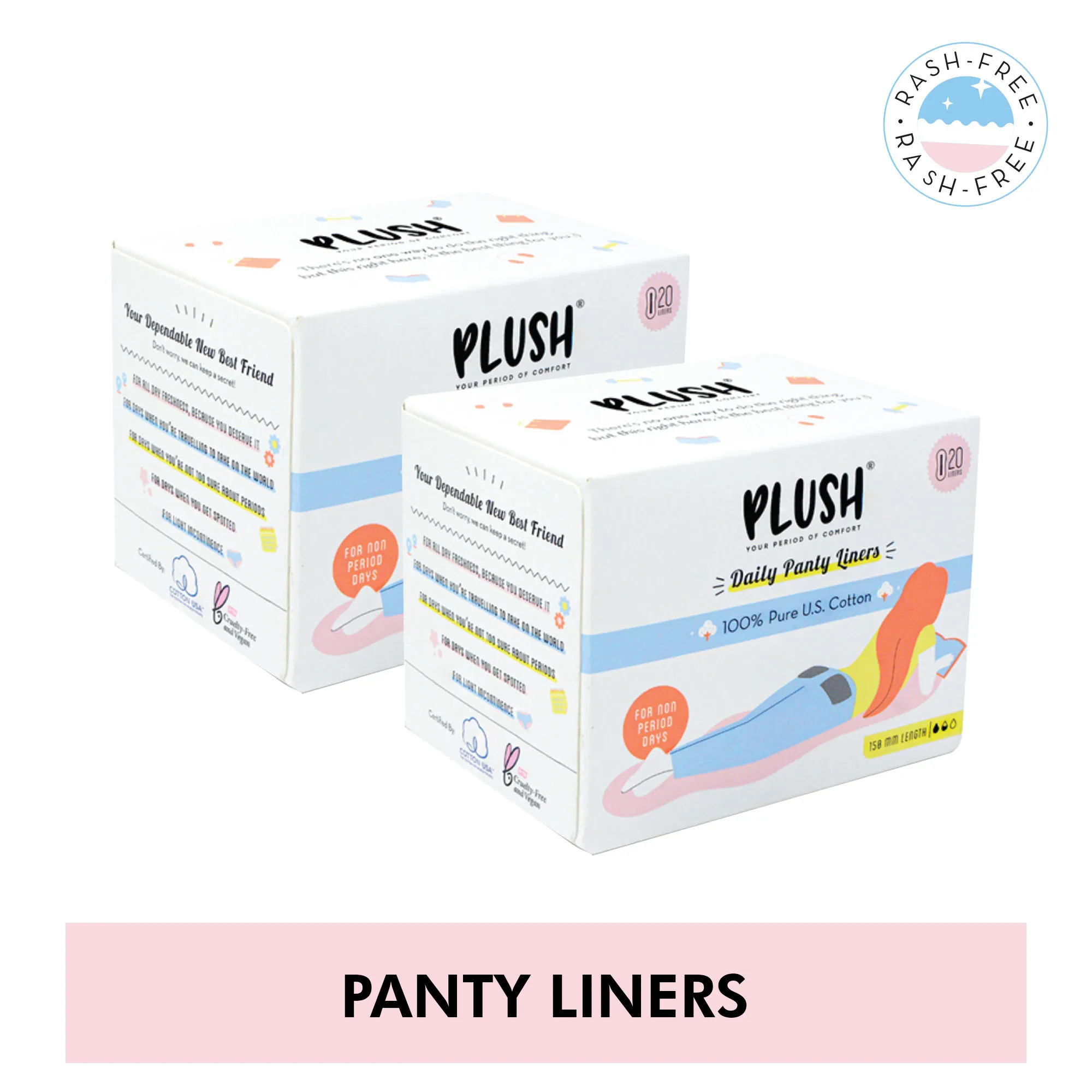 Plush 100% Pure Us Cotton Panty Liners - Pack Of 2