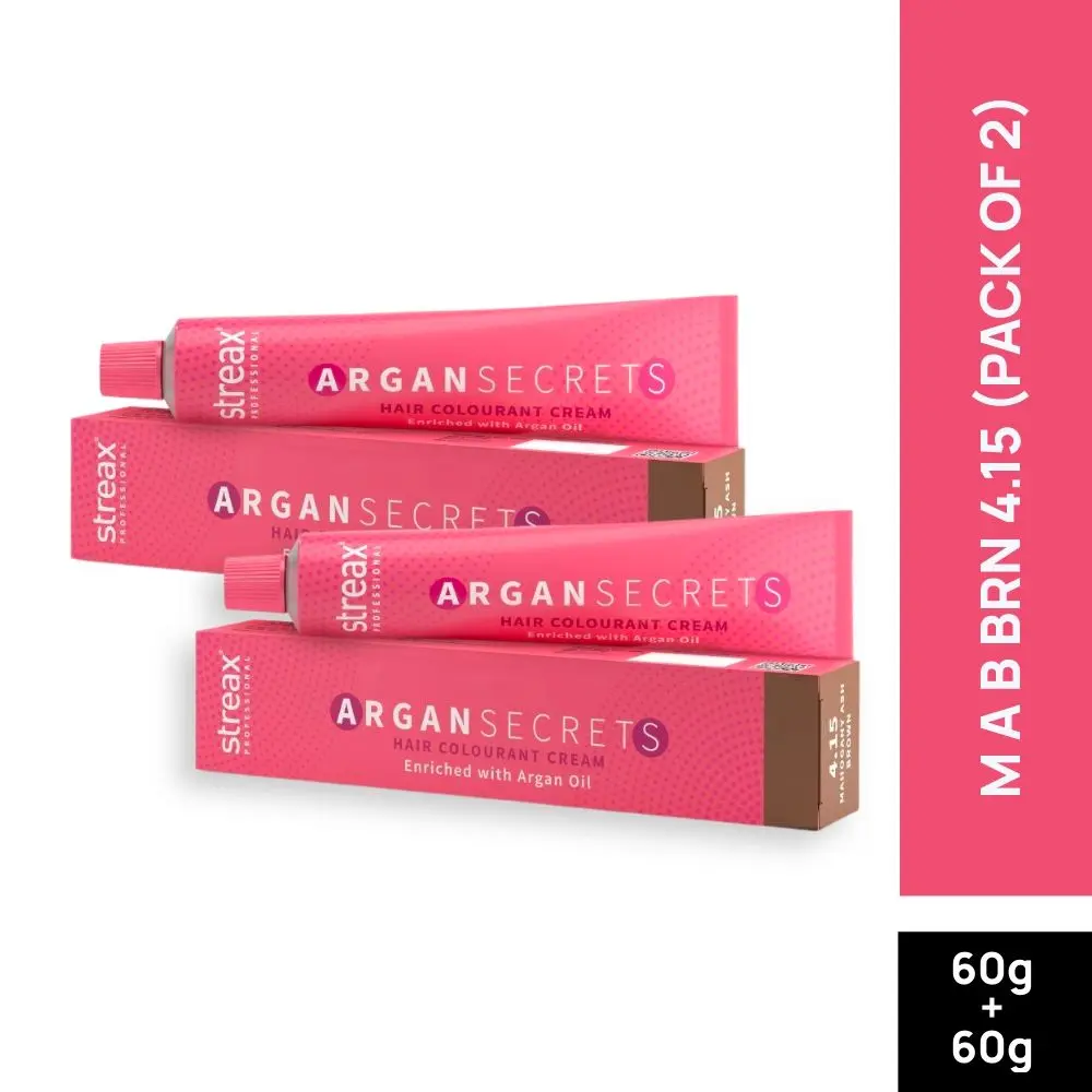 Streax Professional Argan Secret Hair Colourant Cream M A B BRN 4.15 (60 g) (Pack of 2)