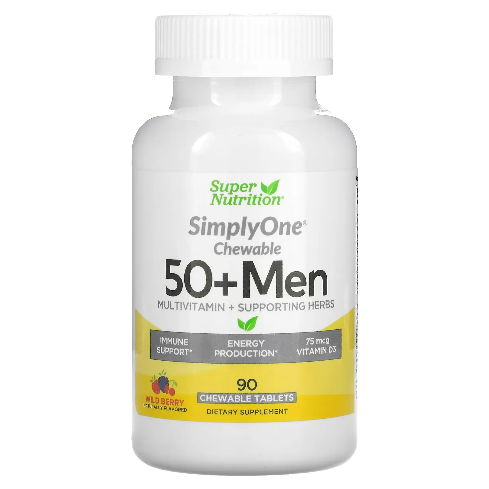 SimplyOne, 50+ Men Multivitamin + Supporting Herbs, Wild-Berry, 90 Chewables