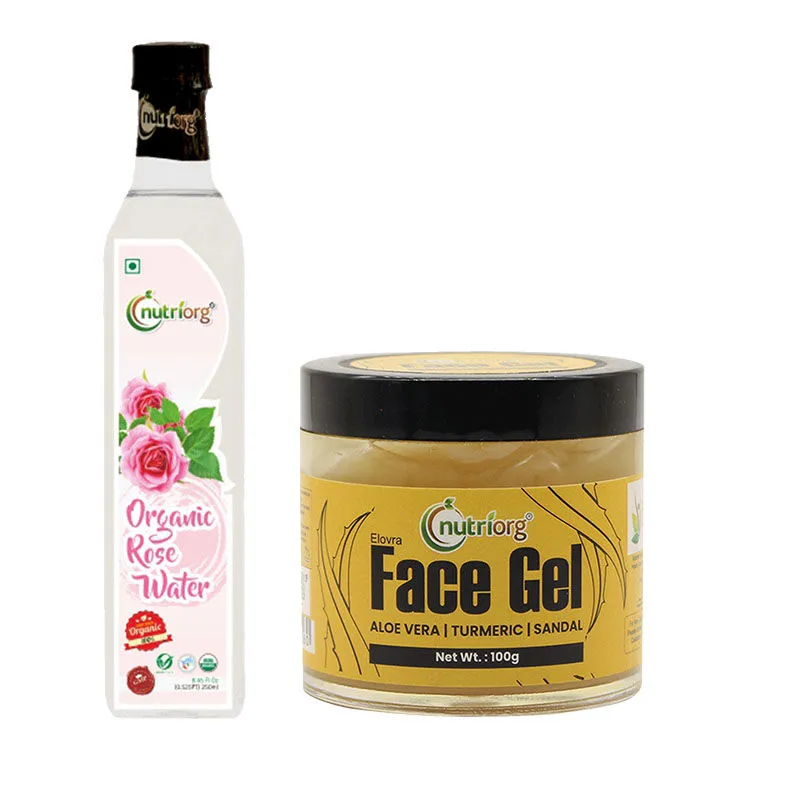 Nutriorg Certified Organic Rose Water 250 Ml, Nutriorg Aloevera Face Gel Sandal & Turmeric 100g