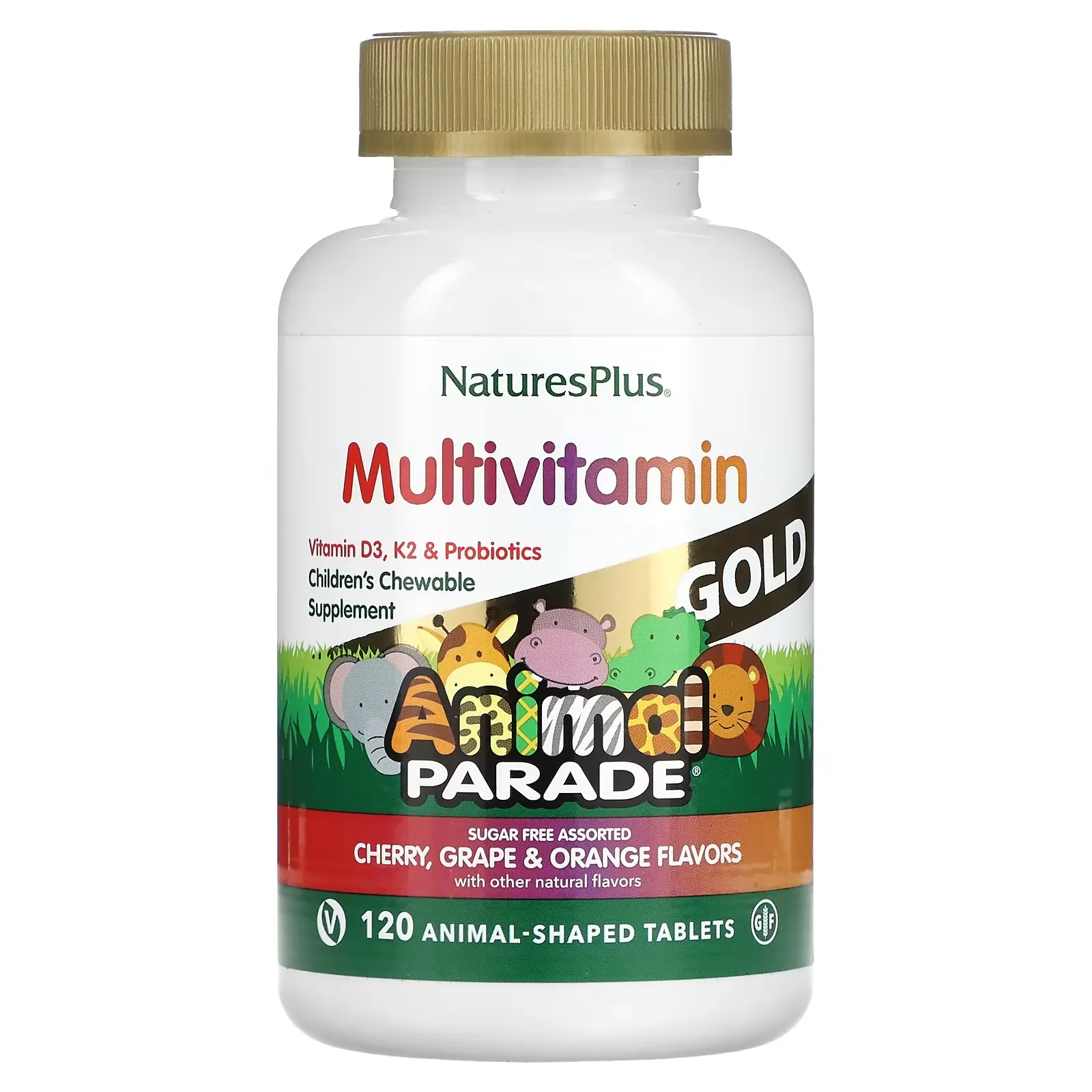 Animal Parade Gold, Children's Chewable Multivitamin Supplement, Cherry, Grape & Orange, 120 Animal-Shaped Tablets