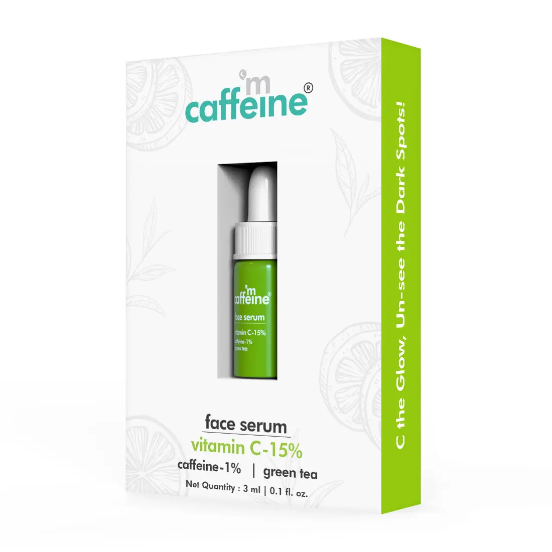 mCaffeine 15% Vitamin C Face Serum for Glowing Skin with Green Tea & 1% Caffeine | Reduces Dark Spots & Pigmentation | Revives Dull Skin & Protects Against Sun Damage | Serum for Men & Women - 3ml