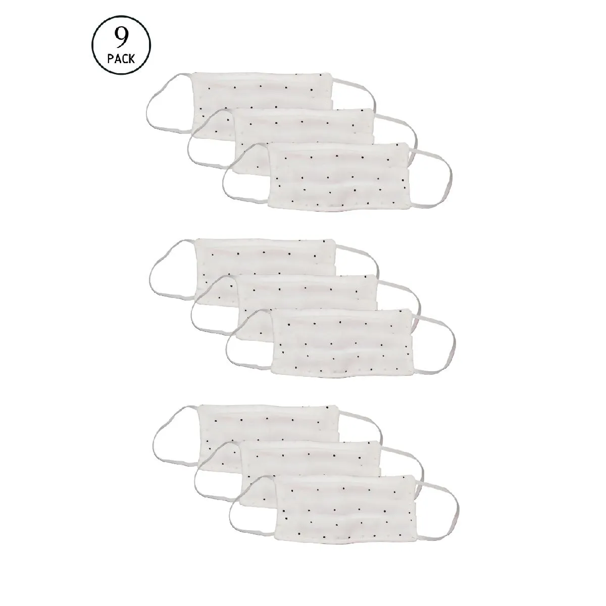 Bellofox 3-Ply White White Polka Dot Cotton Face Mask (Pack Of 9)