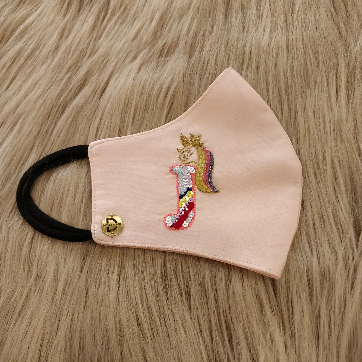 Diya Aswani Pink Unicorn Themed Letter J Mask