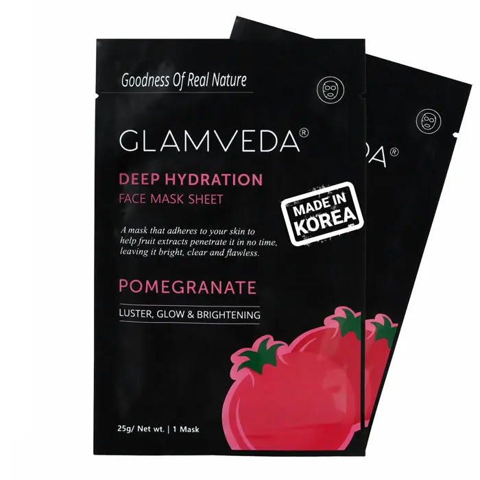 Glamveda Pomegranate Brightening Korean Sheet Mask - Pack Of 2 (50 g)