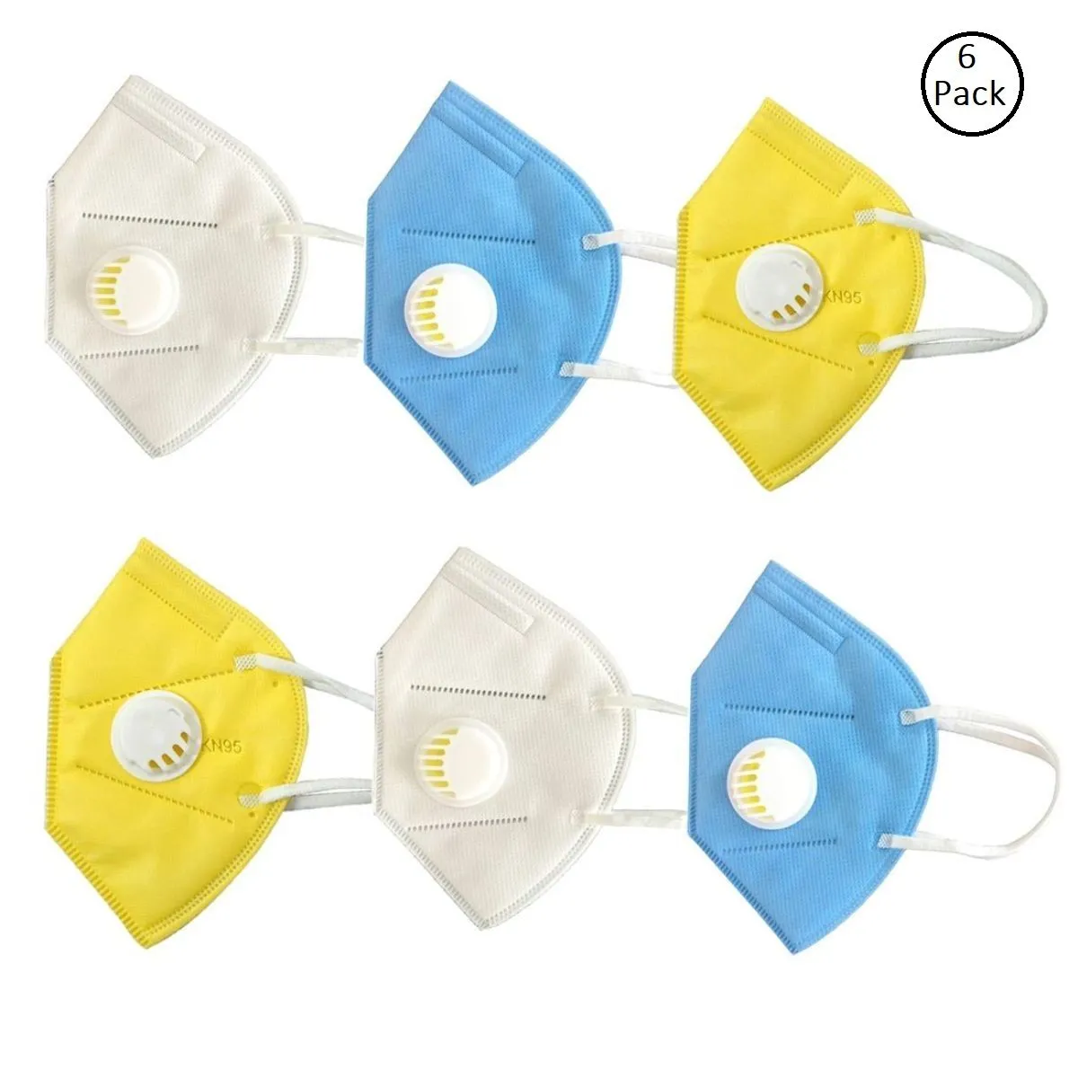 OOMPH Pack of 6 Anti-Pollution Reusable 5 Layer Mask - White Blue Yellow