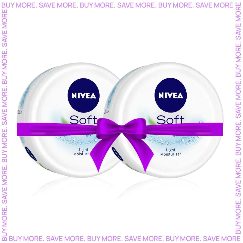 NIVEA SOFT Light cream with Vitamin E & Jojoba oil for Non-sticky- Fresh, Soft & Hydrated skin - Pack of 2 (100ml*2)