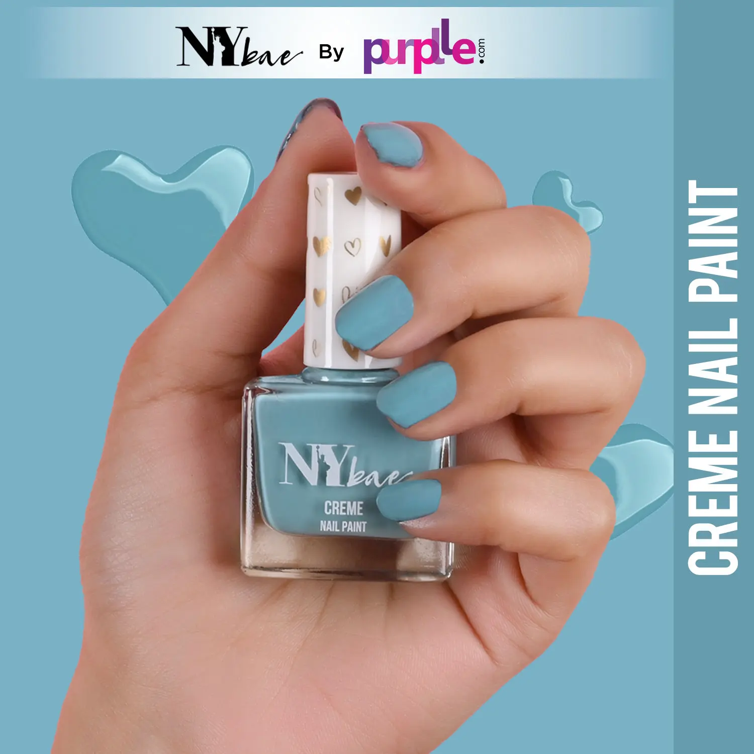 NY Bae Creme Nail Paint - Tiffany Blue 10 (10 ml) | Blue | Rich Pigment | Chip-proof | Full Coverage | Travel Friendly | Vegan