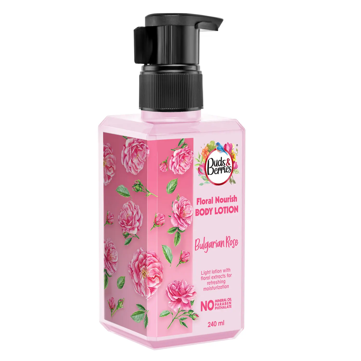 Buds & Berries Floral Nourish Bulgarian Rose Body Lotion for Refreshing Moisturization | No Mineral Oil, No Paraben, No Phthalate (240 ml)